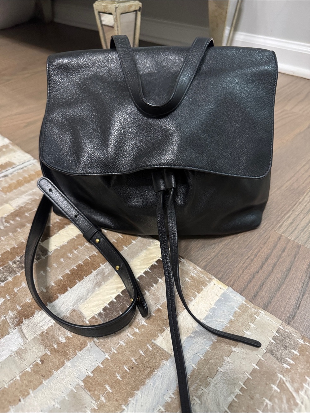 Mansur Gavriel Black Leather Drawstring Backpack